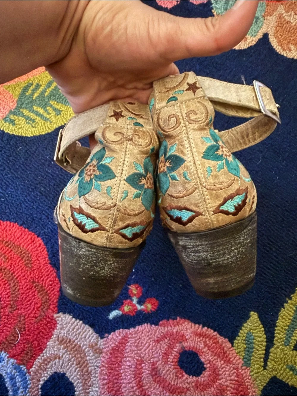 Old Gringo Rico T Strap Embroidered Western Booties Turquoise Floral Leather